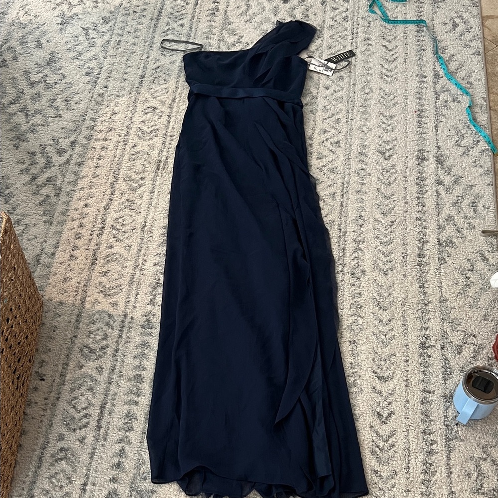 WHITE by Vera Wang Elegant Navy One-Shoulder Dress